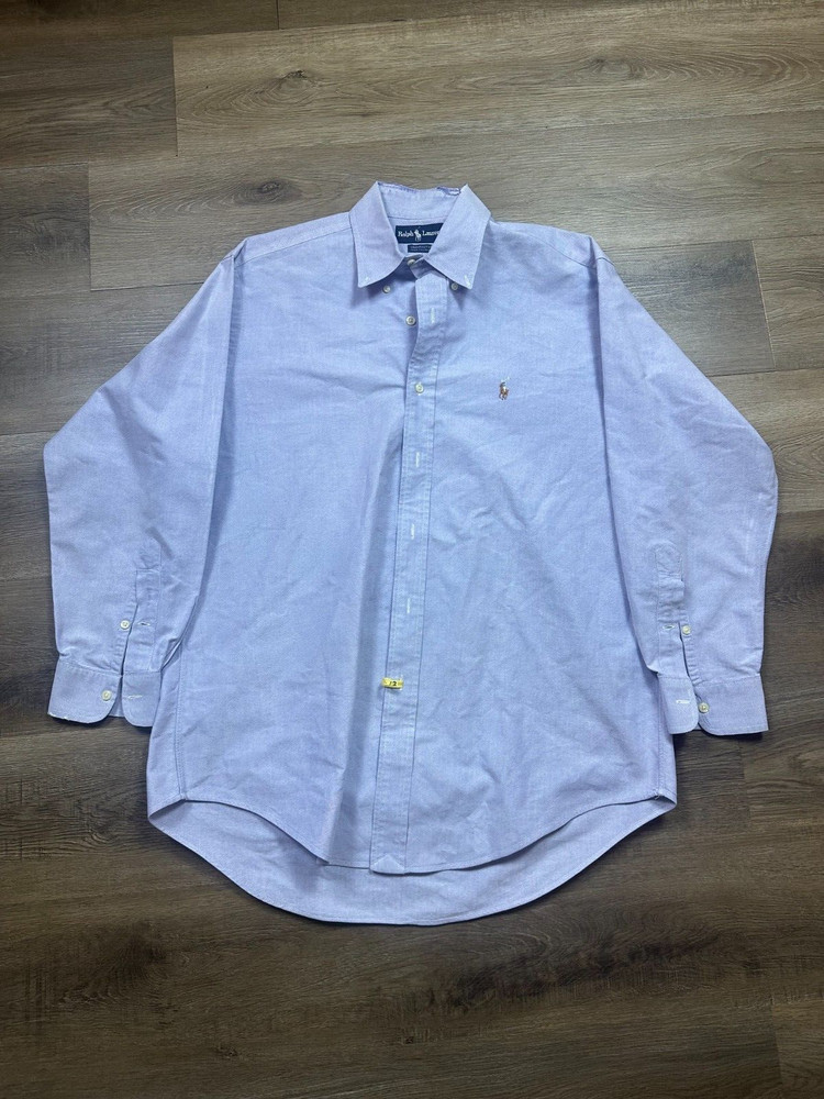 Polo Ralph Lauren Dress Shirt Mens 15.5-32 Blue Collared Embroidered Preppy