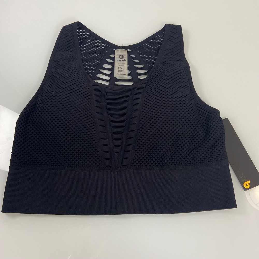 Mono B Black Mesh Cutout Racerback Sports Bra Size 2XL Activewear Workout Top