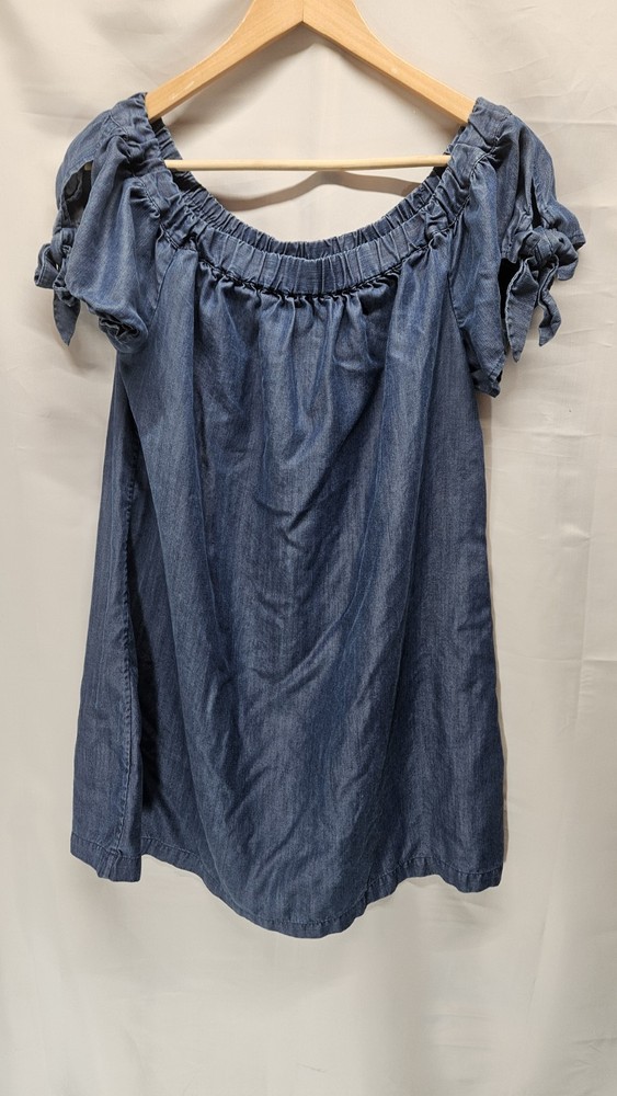 Womens Kaari Blue Size Large Chambry Denim Tie Sleeve Short Dress Top