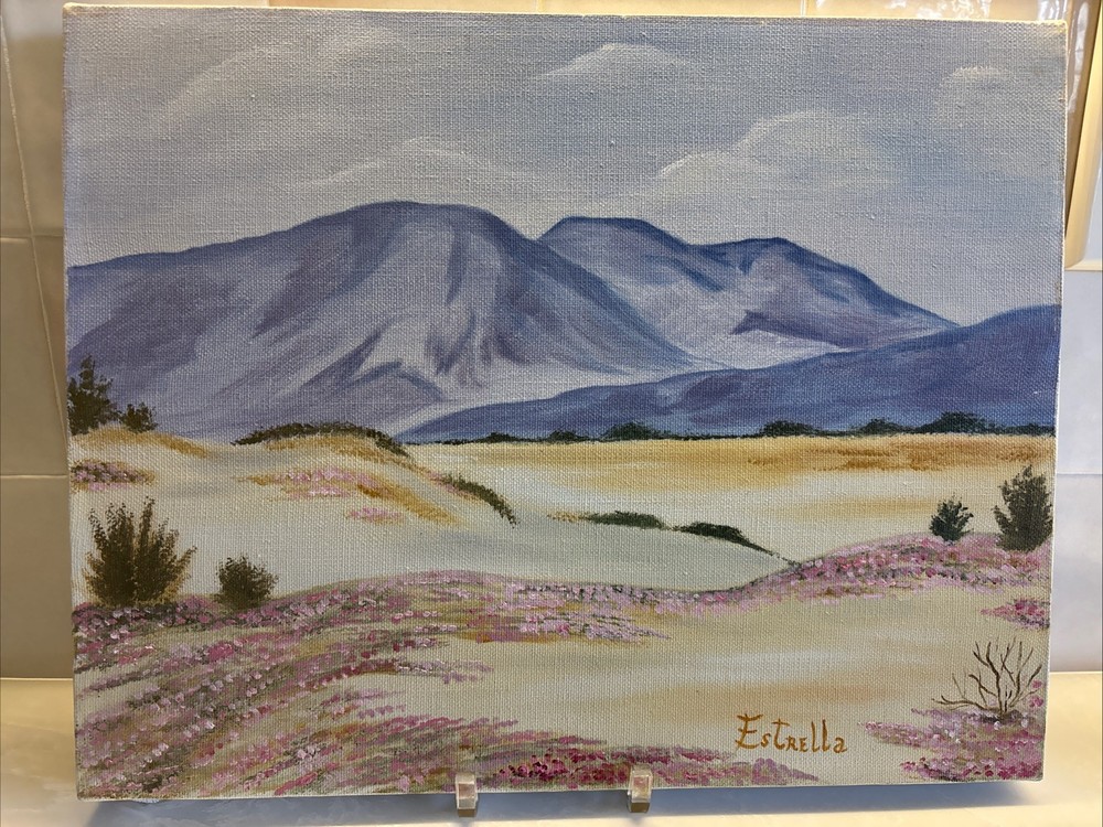 Vintage Original Desert Landscape Painting Mountain Signed Mexican Folk Art