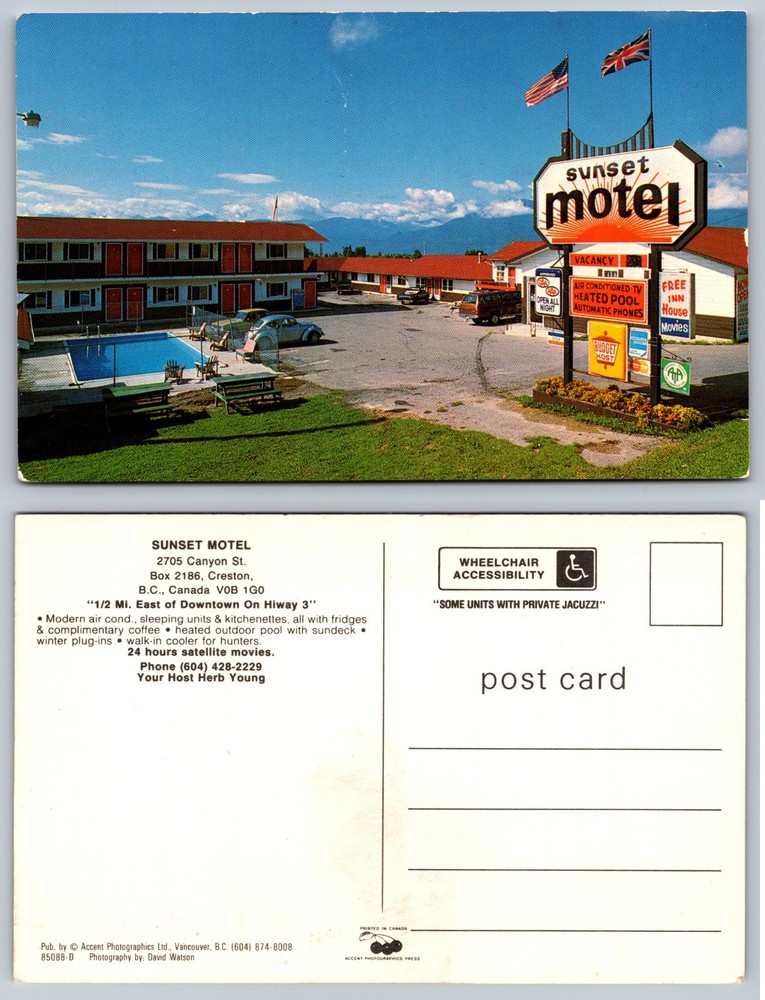 Sunset Motel Exeter Ontario Pool Parking Postcard