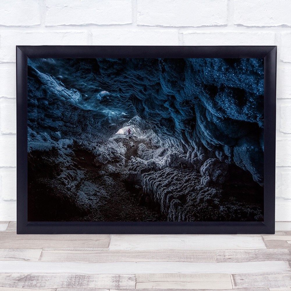Exploring A Frozen Blue World Cave Explore Explorer Wall Art Print