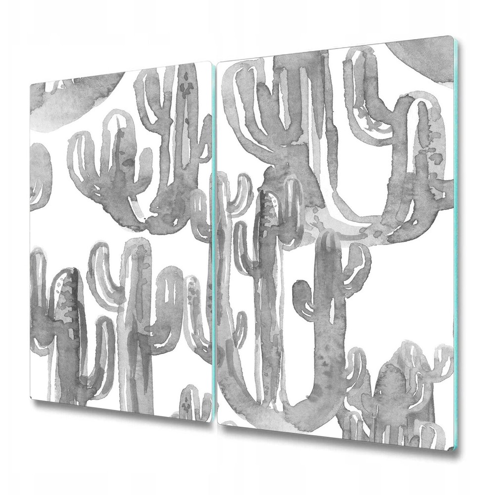 Tempered Glass Worktop Saver Kitchen Painted Cactus Watercolour Leaves 2x30x52