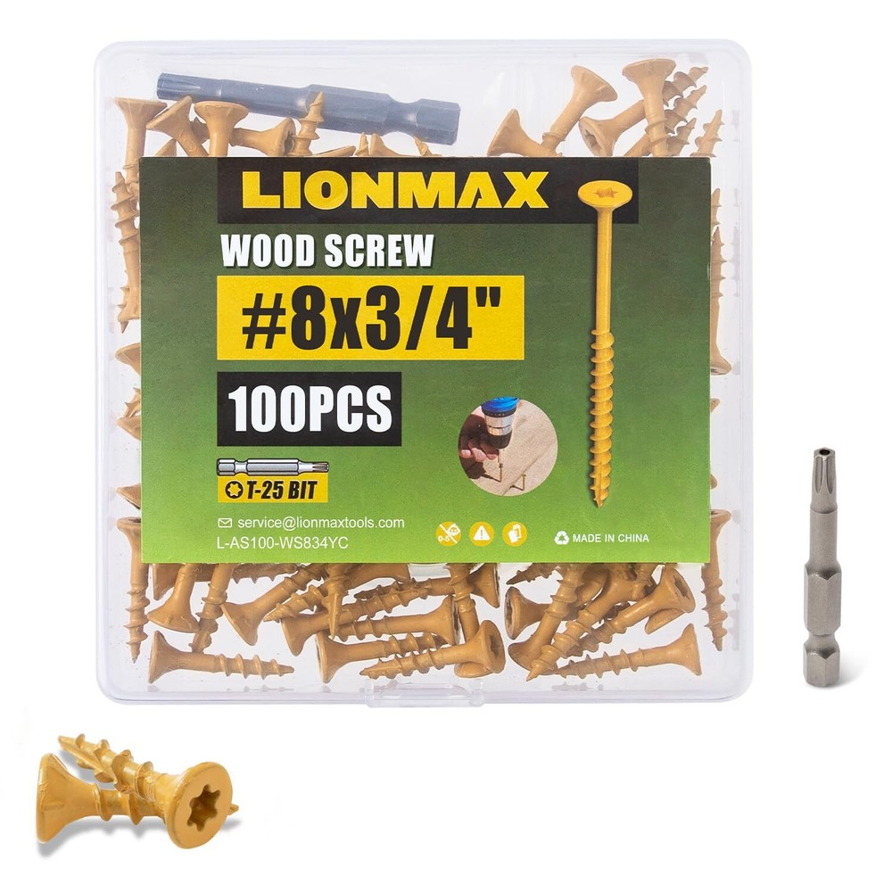 #8 x 3/4 Inch Deck Screws 100-Pack T25 Torx Rust-Resistant