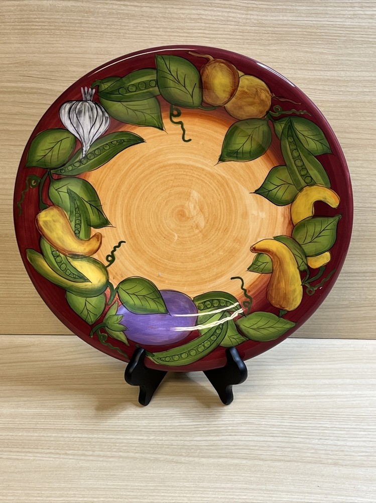 Gates Ware Laurie Red Rim Vegetable Design 12-Inch Dinner Plate
