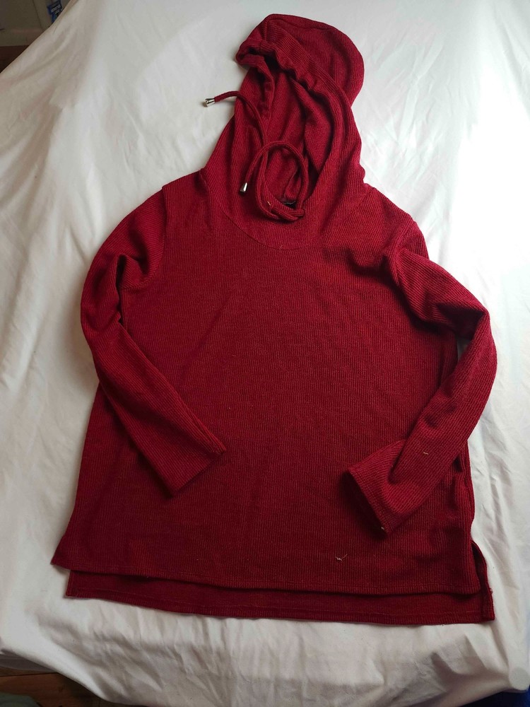 Misia Curves Hoodie Sweatshirt Womens Size 1X Red Knit Funnel Neck Pullover