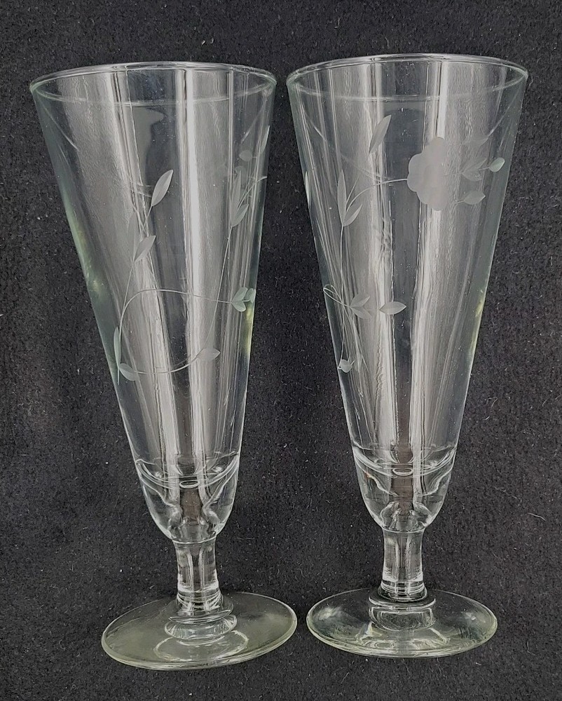 Princess House Heritage Pilsner Glasses 2 #442  7 1/2” Tall 10oz Crystal Desert