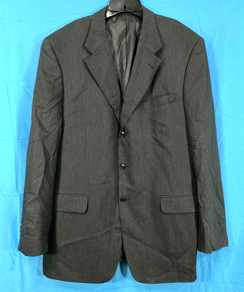 JONES NEW YORK Black Stripe Pure Wool MEN'S JACKET SPORT COAT/BLAZER Sz 44L
