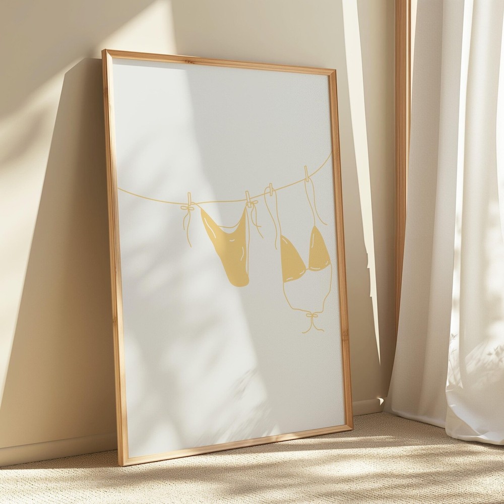 Yellow Bikini Print Coastal Cowgirl Decor Swimsuit Poster Beach Wall Art Ocean