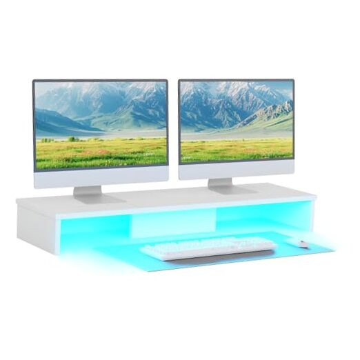 Dual Monitor Stand Riser with LED Lights, Large Monitor Stand for Desk,