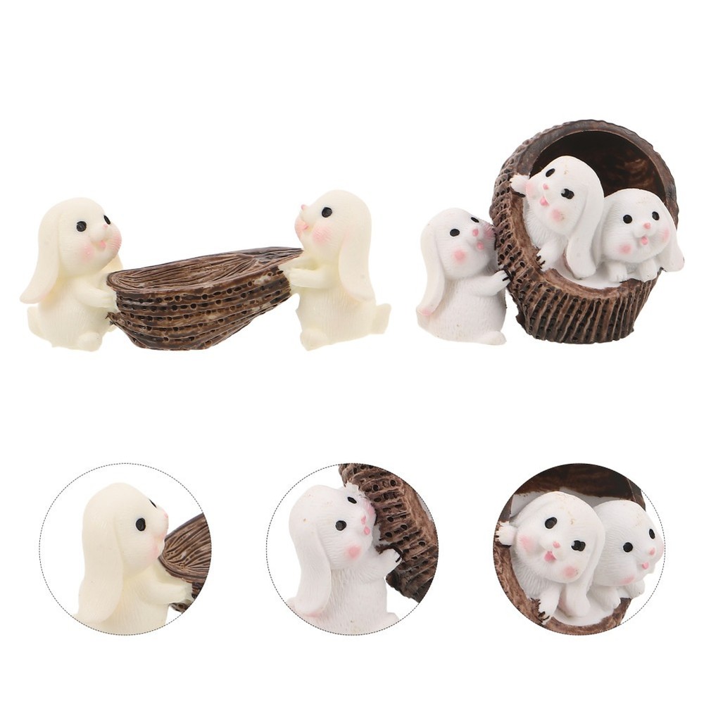 2 Pcs Miniature Garden Figurines Easter Adornment Animal Cake Topper