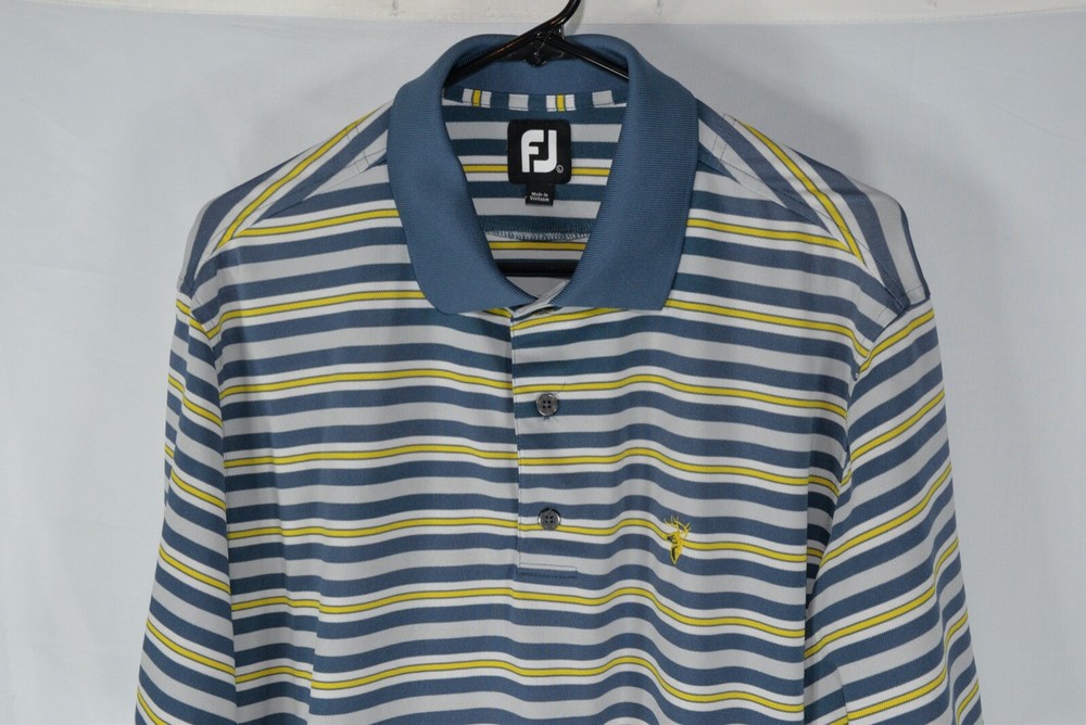 FootJoy FJ Golf Stretch S/S Polo Striped Blue White Yellow White Large EUC