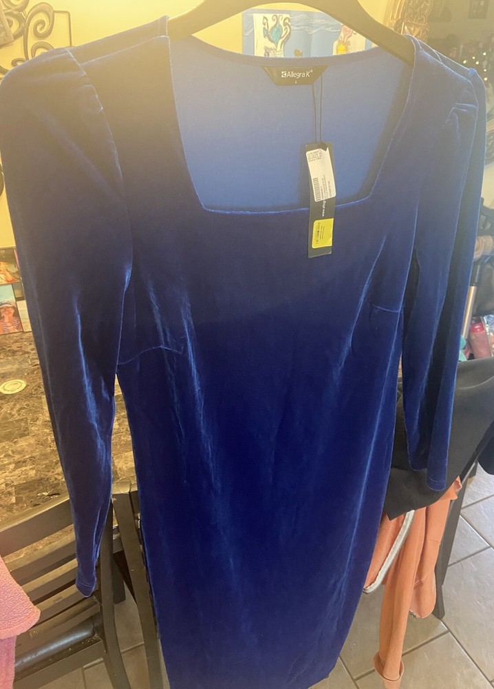 Blue Velvet Long Sleeve Dress Size Large Brand New With Tags