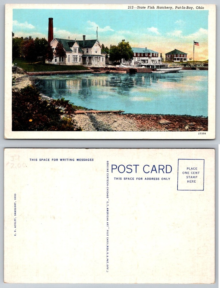 State Fish Hatchery Put-In-Bay Ohio Vintage Postcard Curteich C.T. American Art