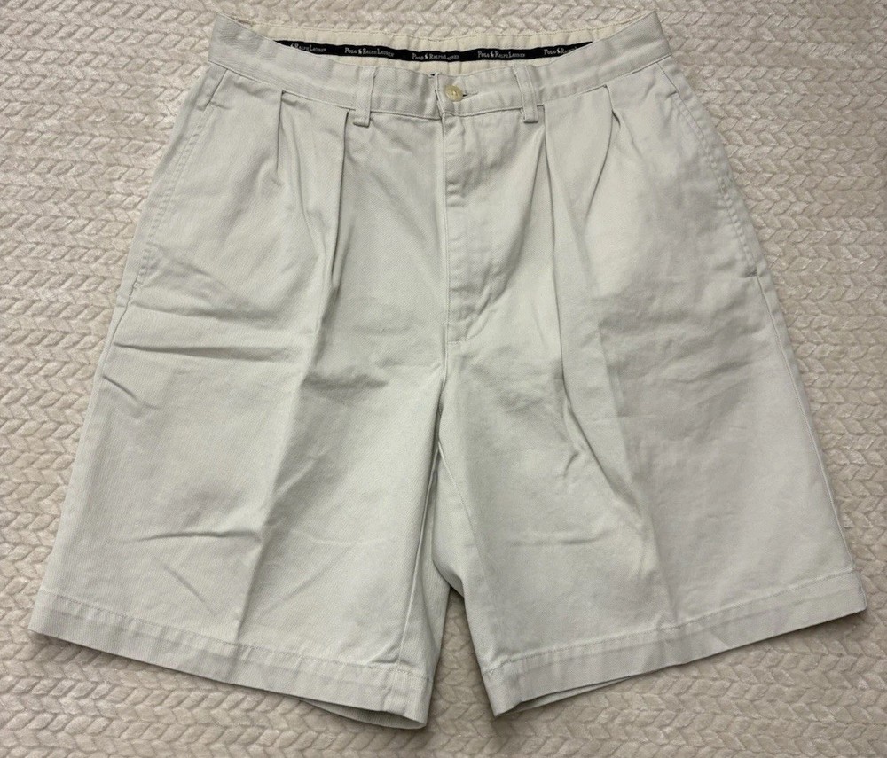 Polo Ralph Lauren Chino Shorts Mens 31 Beige Pleated Classic Cotton
