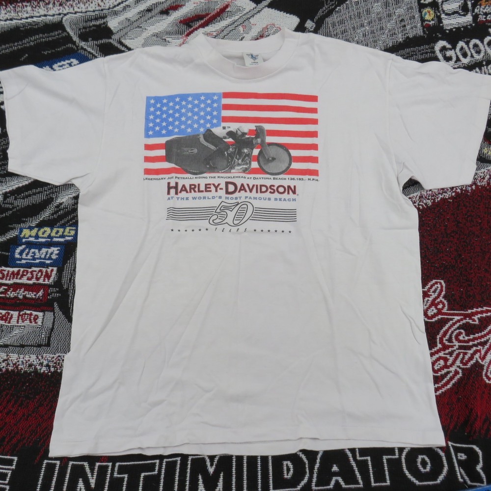 Vintage 1991 Harley Davidson Daytona Bike Week T-Shirt L White 50 Years
