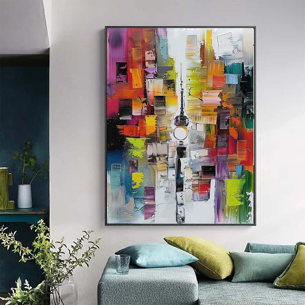 Original hand painted Oil Modern Minimalist Nordic Landscape Decorative Purple