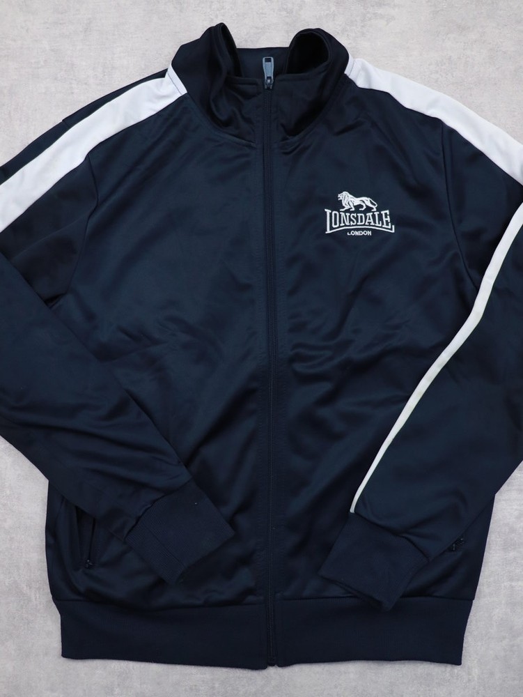Lonsdale Track Jacket Mens Medium Full Zip Gym Training Coat, Navy Blue
