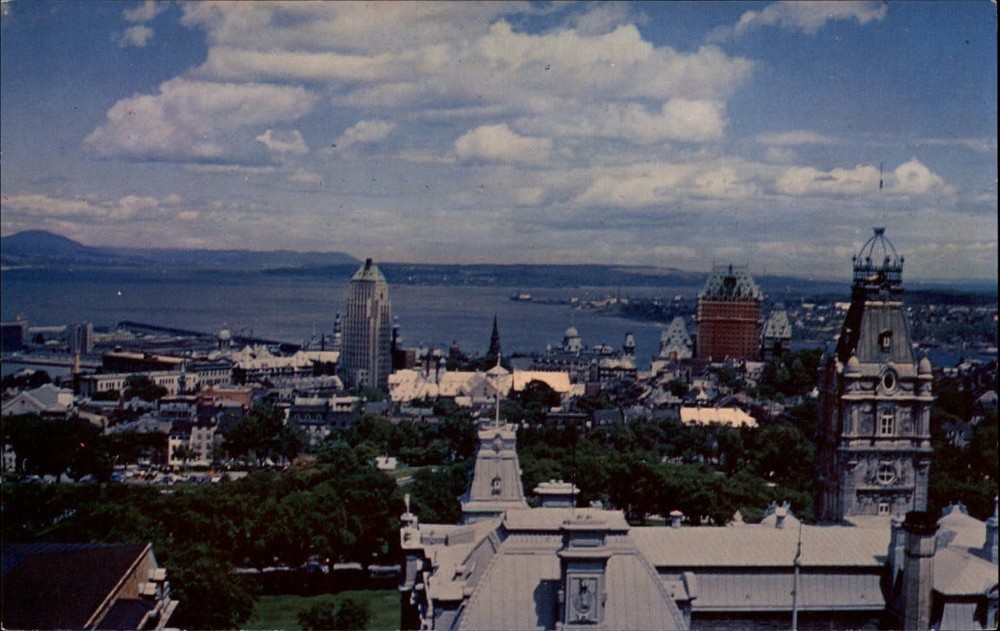 Upper Town St Lawrence aerial Old Quebec Canada ~ 1950s vintage postcard