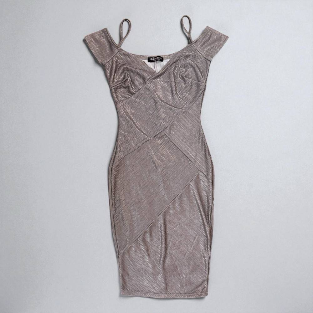 Fashion Nova Tell Me Twice Metallic Mini Dress Silver Bodycon Small NWT
