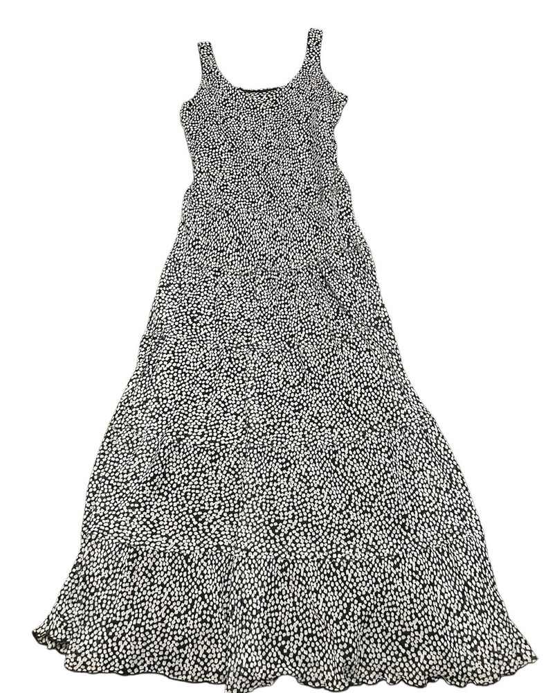 Nine West Drop Waist Dress Women Size 6 Black White Spotted Print Long Sundress