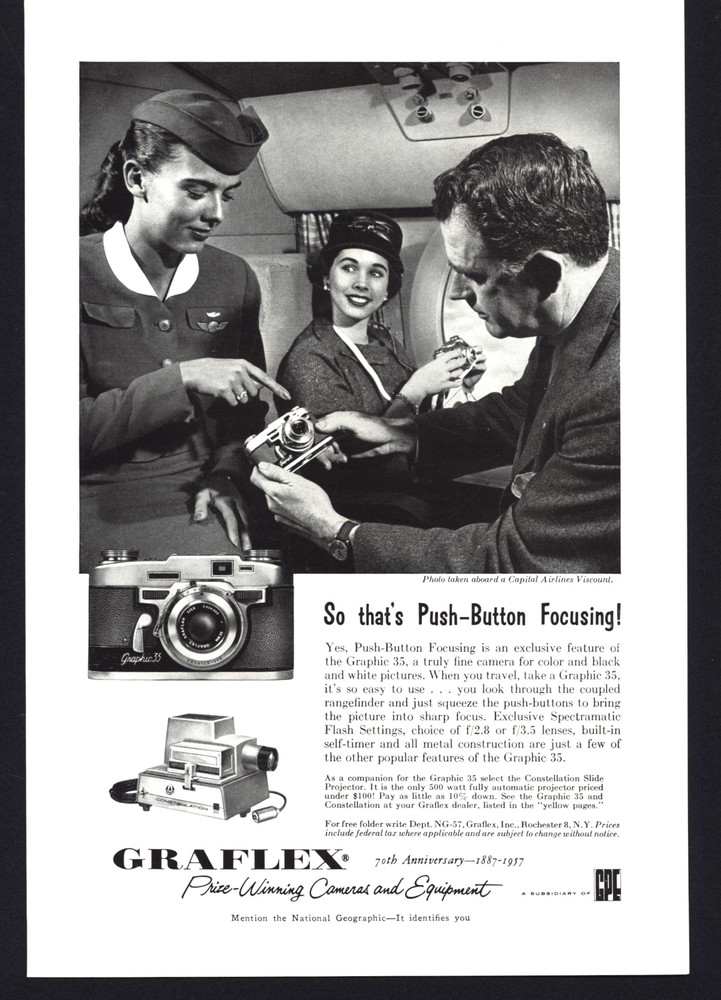 1957 Graflex Graphic 35 Capital Airlines Viscount Vintage Print Ad