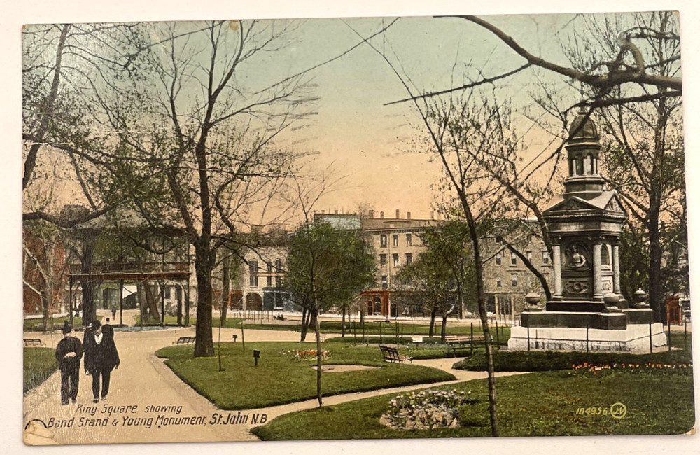 King Square St John NB Postcard Band Stand Young Monument 1911 Canada
