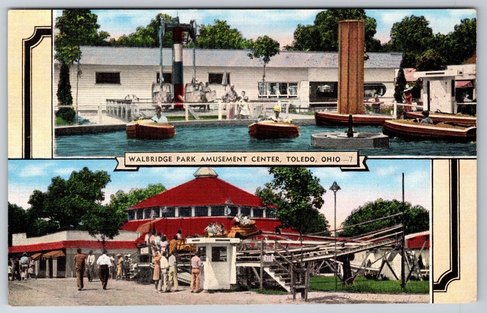 Ohio Toledo Walbridge Park Amusement Center Rides Postcard