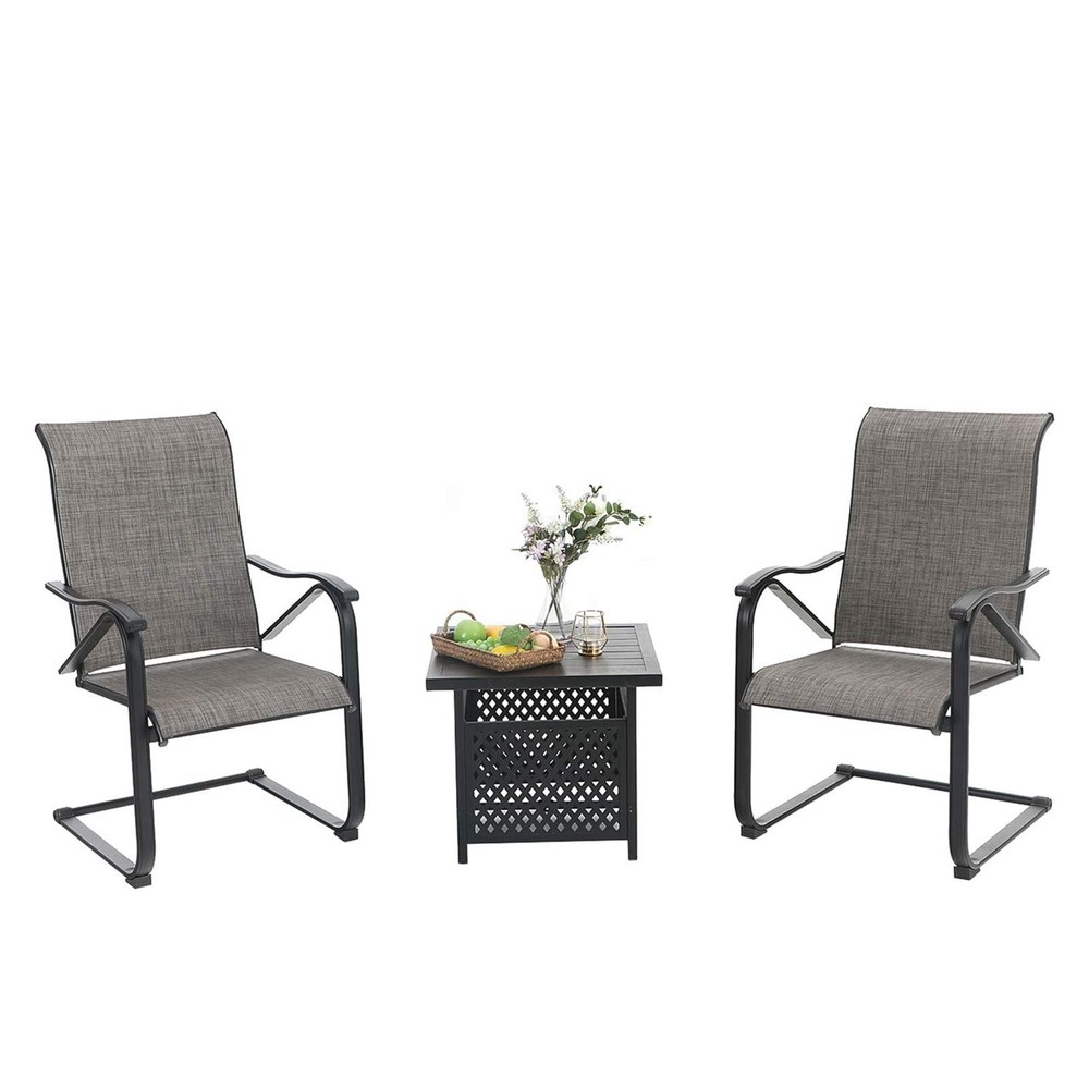 3-Piece Patio Dining Set with Side Metal Table & 2 Chairs in Spring Tan