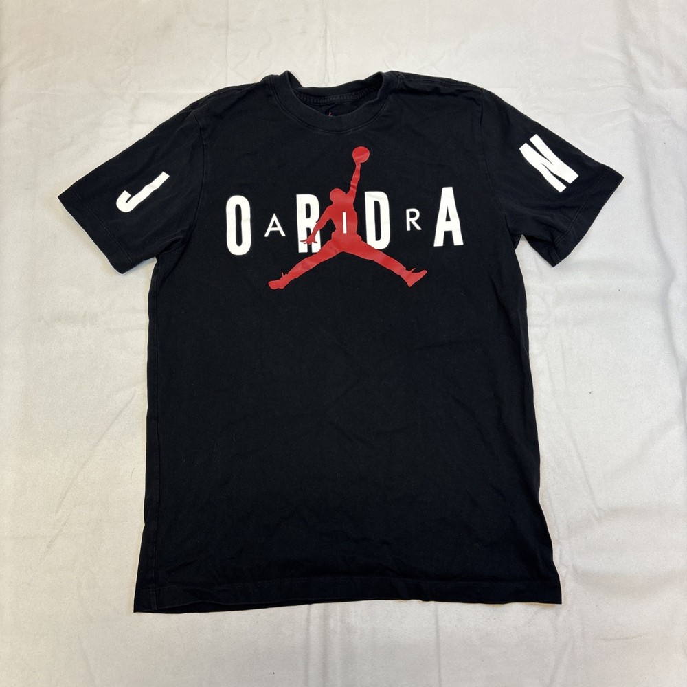 Nike Air Jordan T-Shirt Stretched Spell Out Jumpman Logo Men's Medium SS Black
