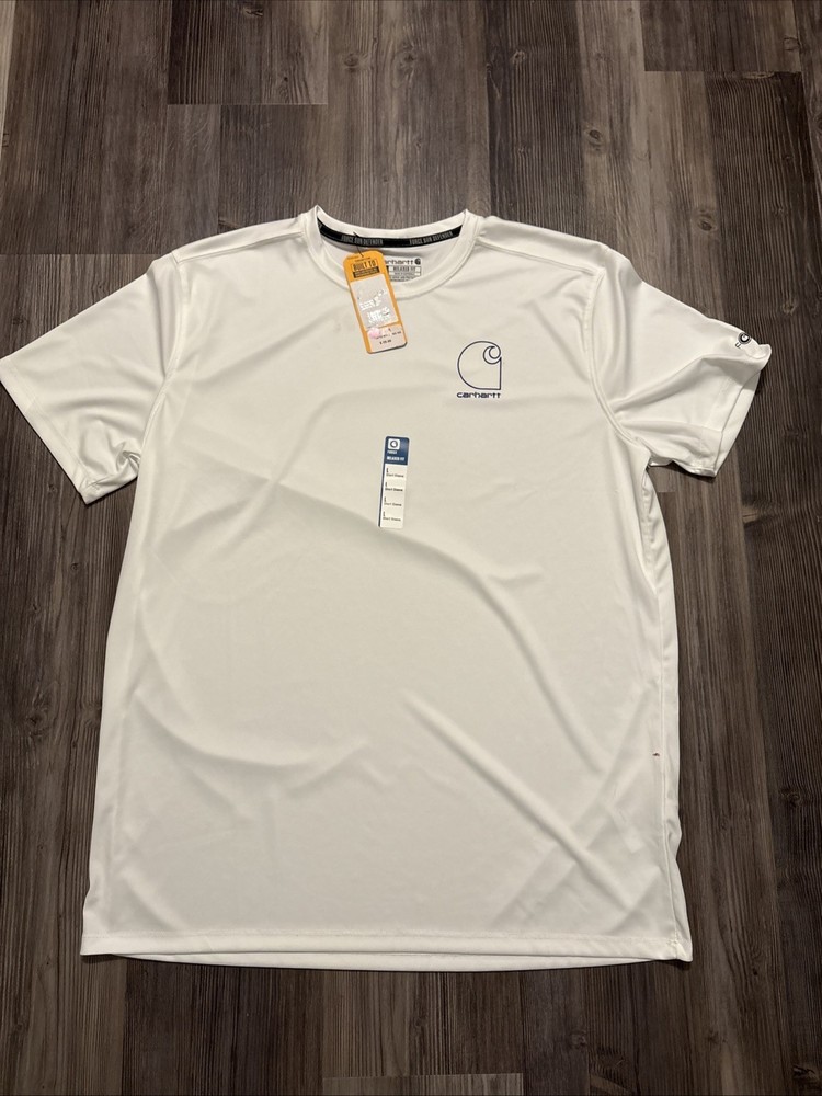 Carhartt Force Sun Defender Tee Shirt Men’s Large White Relaxed Fit UPF 50 Logo