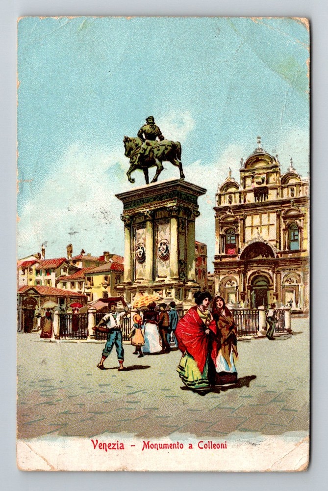 Italy- Venice Monument To Honor Colleoni Public Square Souvenir Vintage Postcard