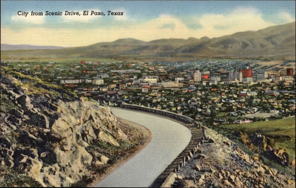 Aerial City view Scenic Drive El Paso Texas vintage postcard o846