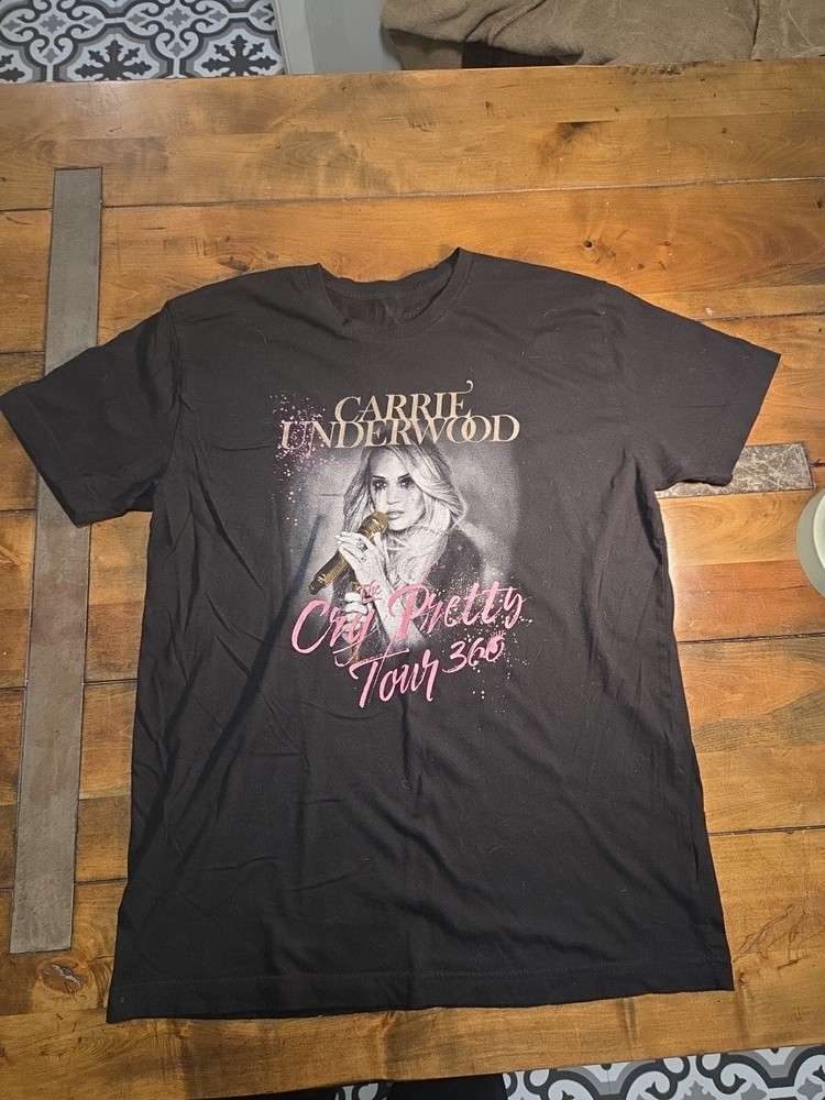 Carrie Underwood Cry Pretty Tour 360 T-Shirt Black Gold Pink Splatter   Large