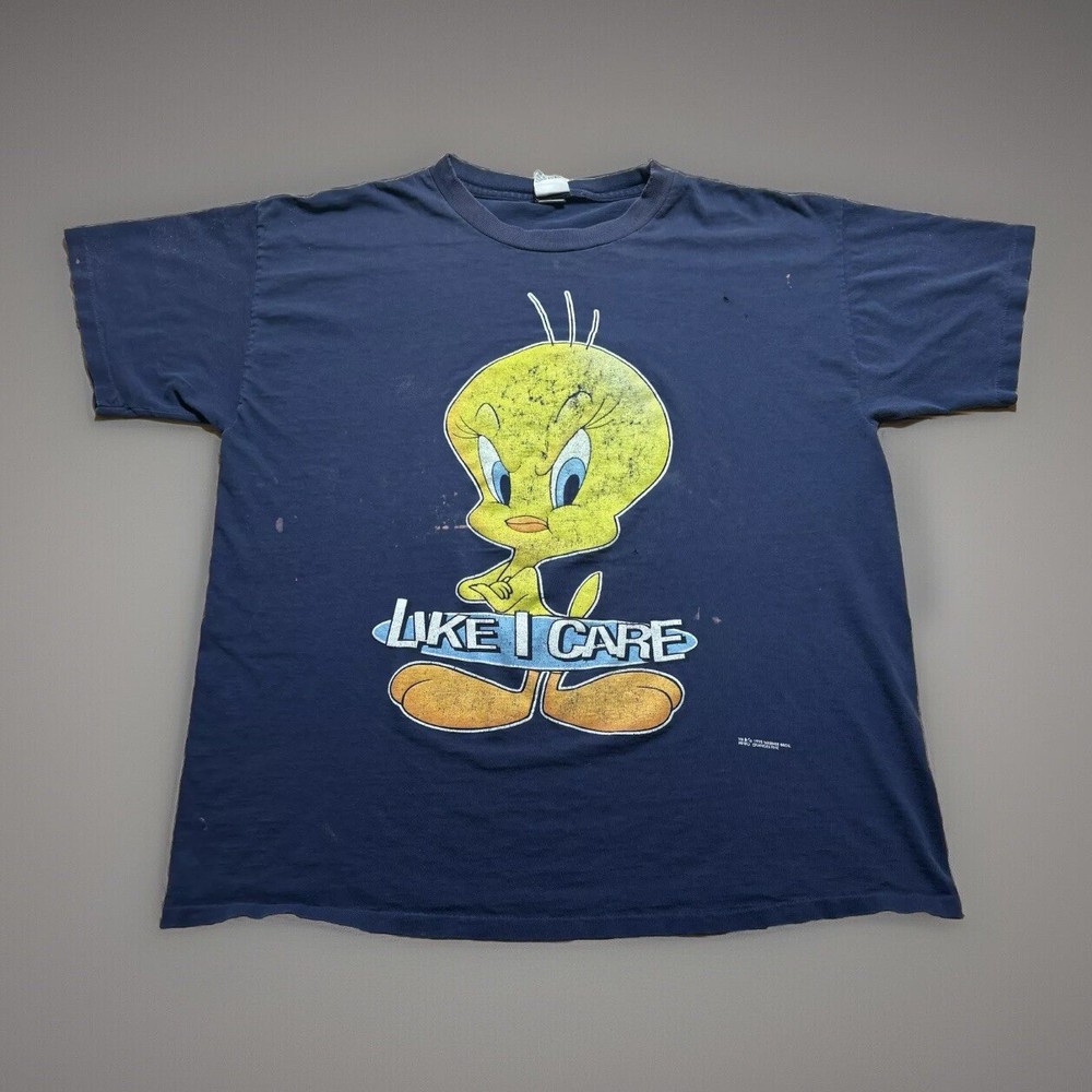 Vintage 90s Looney Tunes Tweety “Like I Care” 1998 Faded Thrashed Shirt Size XL