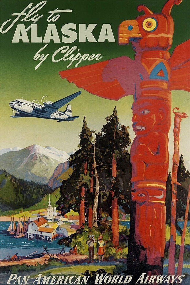 Pan American Airlines Alaska Vintage Travel Wall Art  | POSTER 24 X 36 Inches