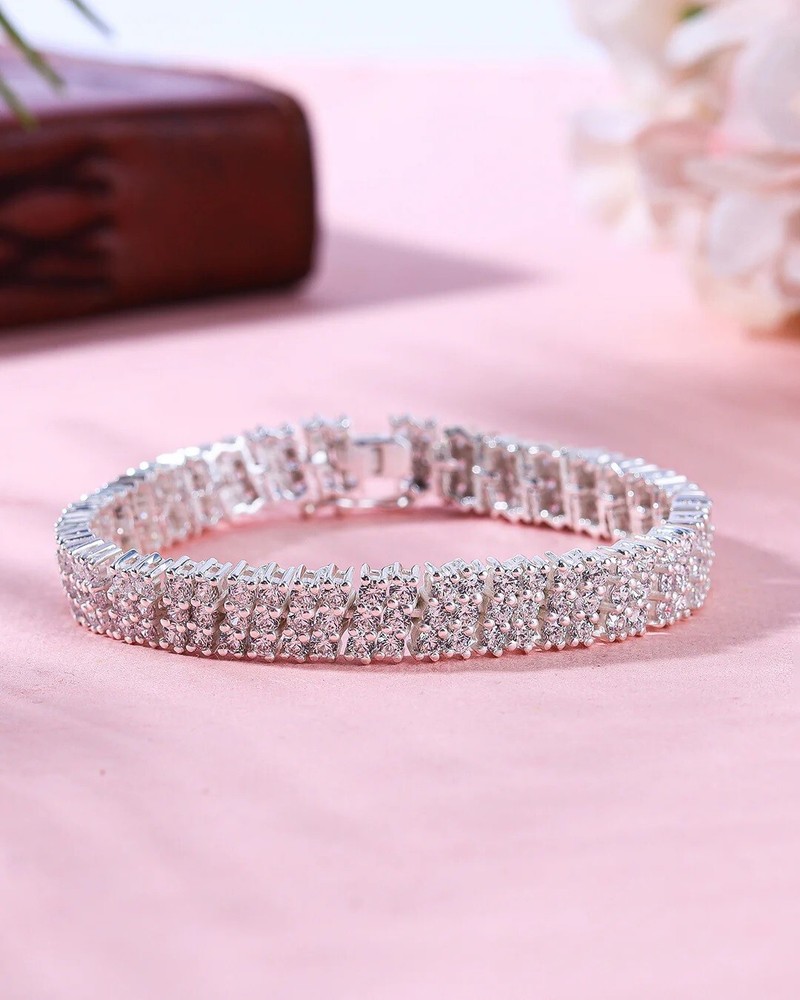 15ct Lab-Created Round Cut Diamond 3-Row Tennis Women's Bracelet 14K Gold Plated