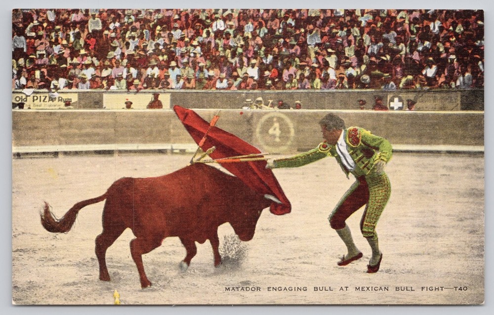 Vintage Matador Engaging Bull Mexican Bullfight Postcard E. C. Krupp