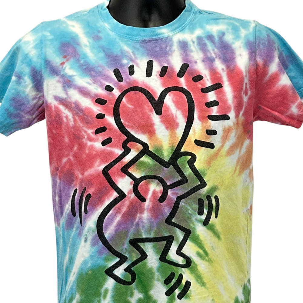 Keith Haring Man Holding Heart T Shirt Graffiti Artist Tie Dye Blue Tee S Small