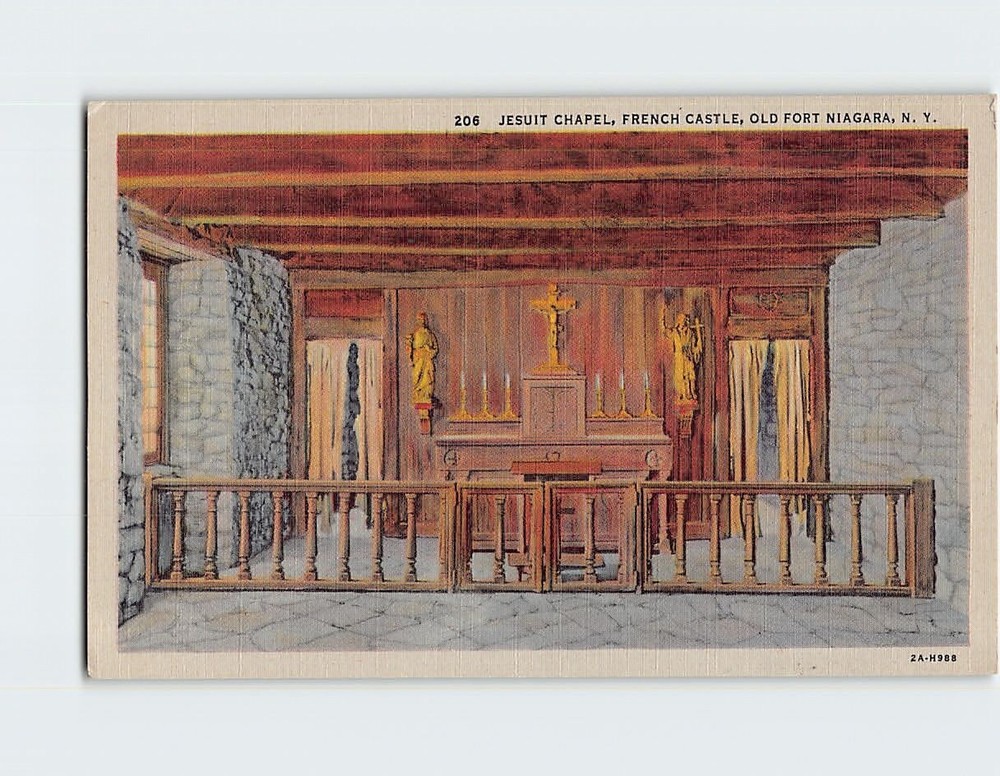 Postcard Interior of Jesuit Chapel French Castle Old Fort Niagara NY USA