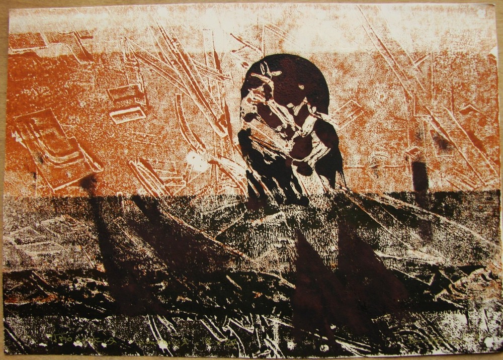 Ukrainian Soviet monotype monoprint graphic abstract non-objective art-image
