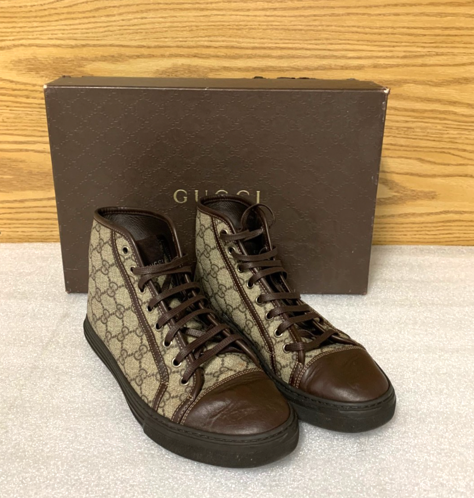 Gucci Monogram High Top Sneakers Beige/Cocoa Size 7G (US sz 7.5 - 8 ) with Box