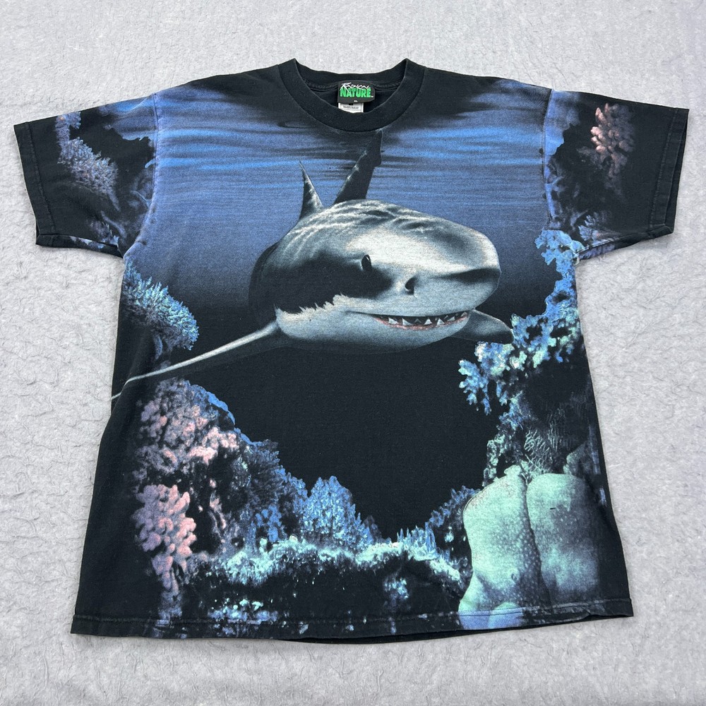 VTG Radical Nature Shark T Shirt Men's XL Great White Ocean Seascape AOP 90s Tee