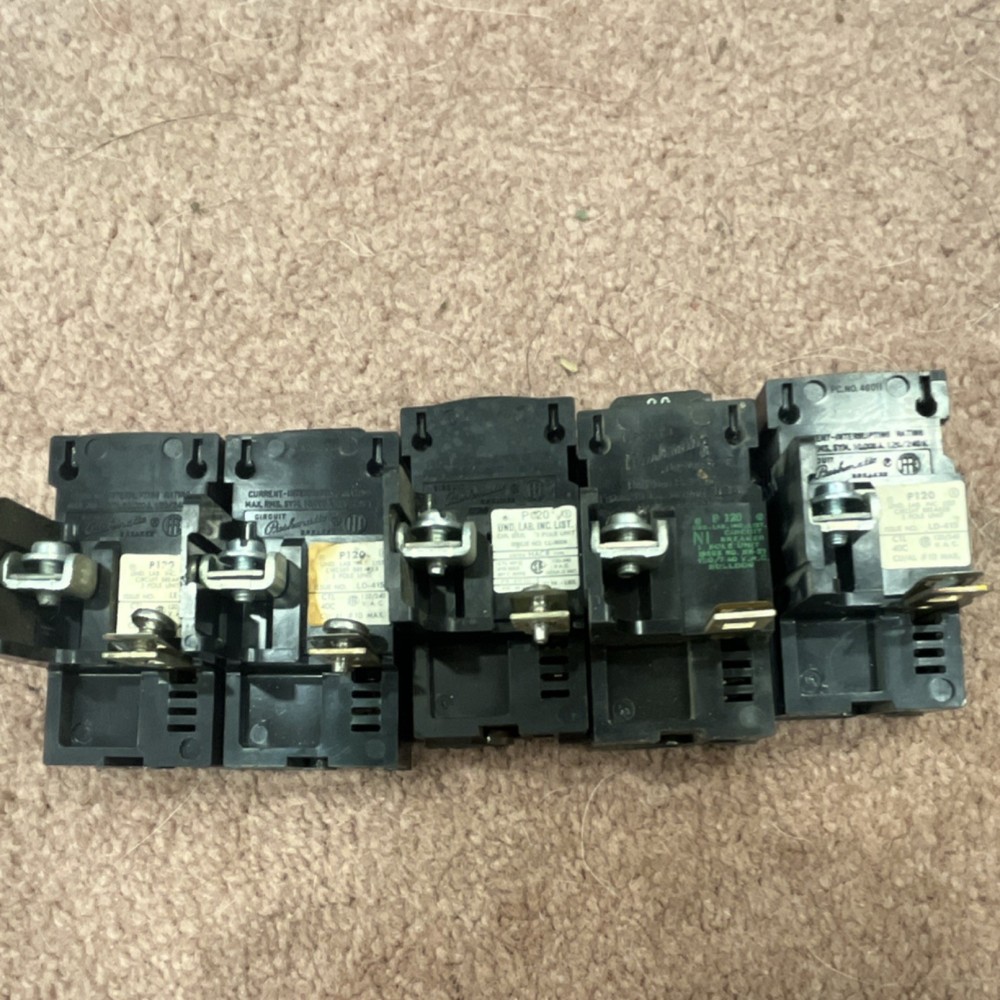Pushmatic P20 P120 P12 Lot of 5 1-Pole 20A Branch Circuit Breakers 120/240V
