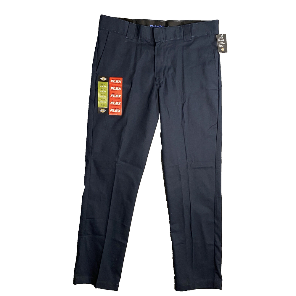 Dickies Mens Pants 36x32 Slim Fit Tapered Leg Flex Twill Work Slacks Blue