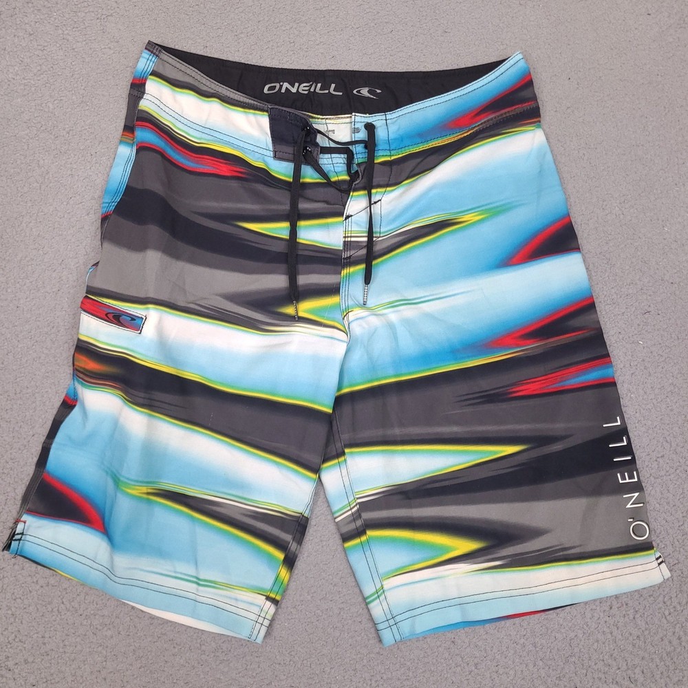 O'Neill Mens Board Shorts Size 30 Blue Black Abstract Graphic Swim Trunks Surf-image