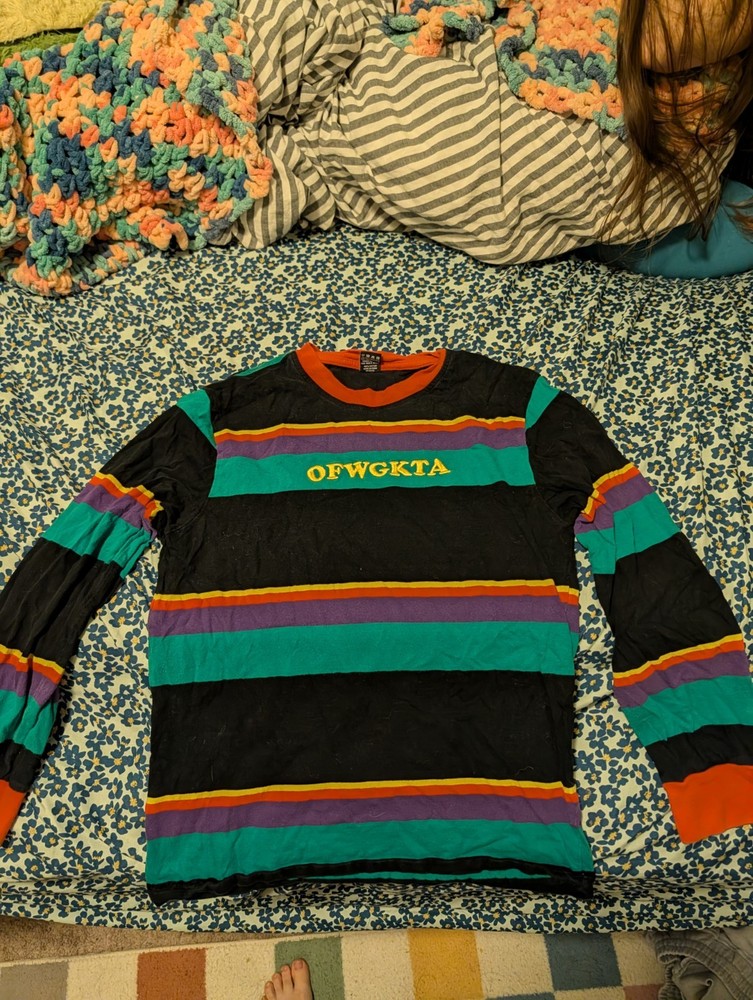 Odd Future Striped Long Sleeve Men's T-Shirt Black Teal Purple Size S