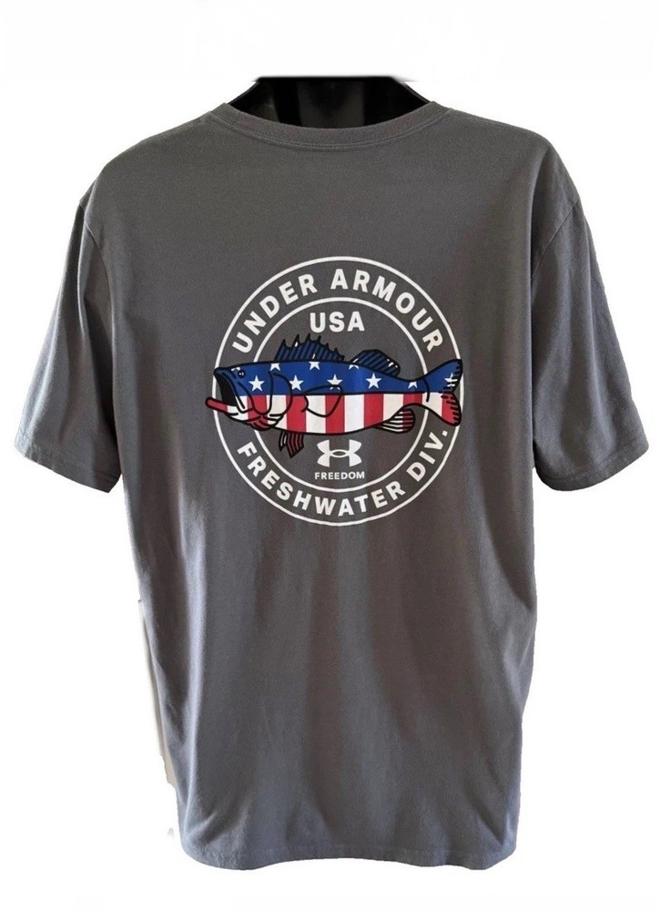 Under Armour Mens Freshwater Division Bass Fishing T-Shirt Short Sleeve Gray XL