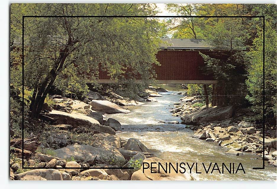 Postcard Covered Bridge Slippy Rock Creek McConnell's State Park Pennsylvania