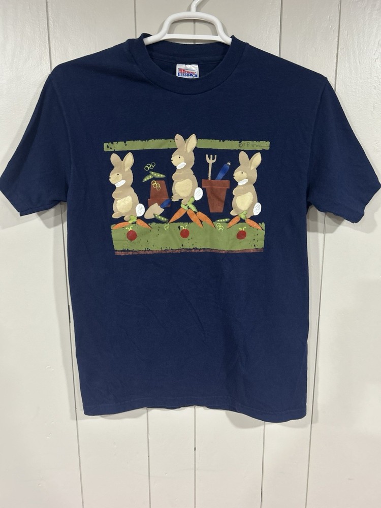 Vintage Blue Rabbit Garden Graphic Crew Neck Single Stitch T-Shirt M Made In USA